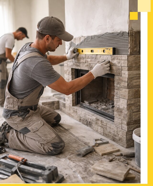 Облицовка каминов в Юрге, монтаж и отделка натуральным камнем