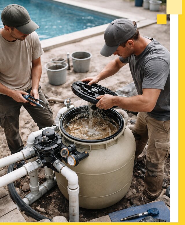 Установка и обслуживание песочных фильтров для бассейнов в Юрге