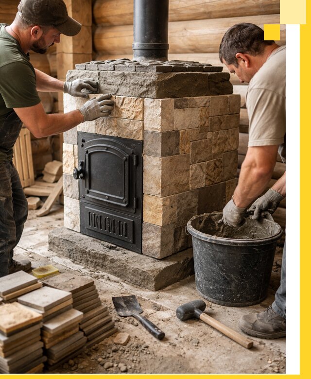 Облицовка банной печи под ключ в Юрге: камень и плитка