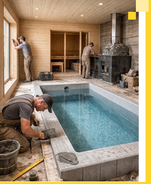 Проект бани с бассейном и сауной в Юрге под ключ