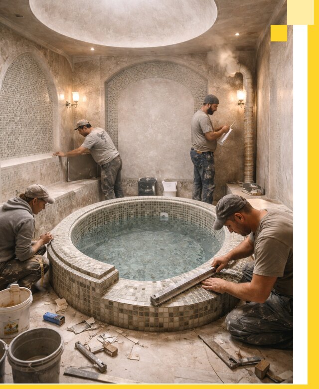 Профессиональное строительство хамама с бассейном в Юрге под ключ