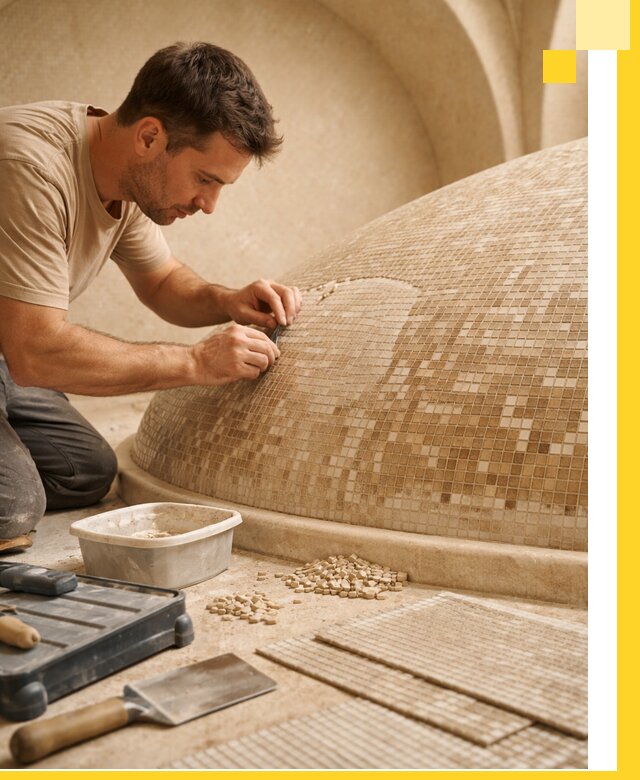 Профессиональная укладка мозаики для хамама под ключ в Юрге